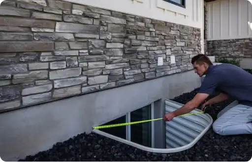 A Mountainland Covers technician measuring a window well